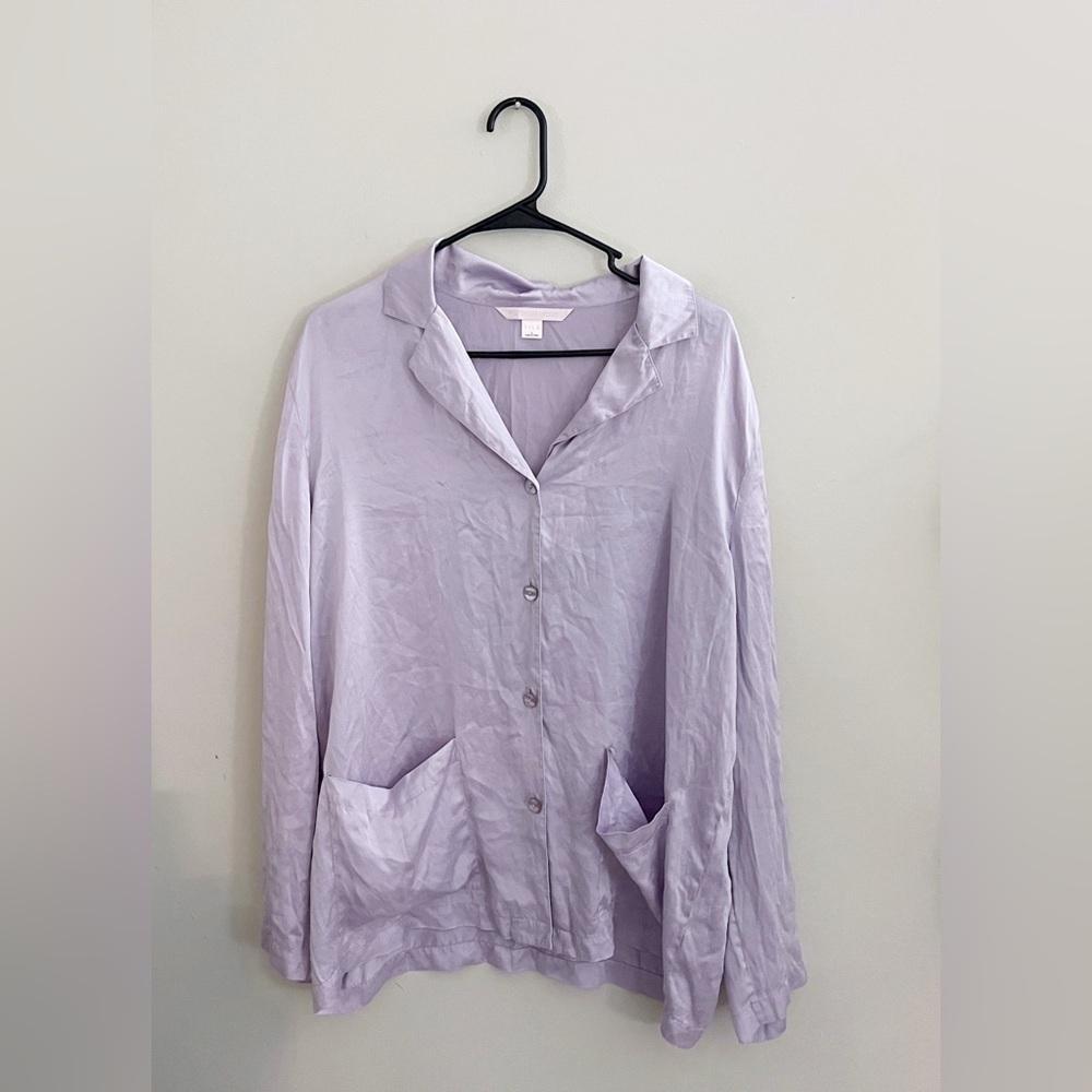 Victoria's Secret Y2k silk Pajama Lavender Button Down Top Sleepwear
